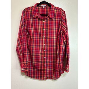 Woman Within Red Plaid Cotton Button Up Shirt, Size 18/20